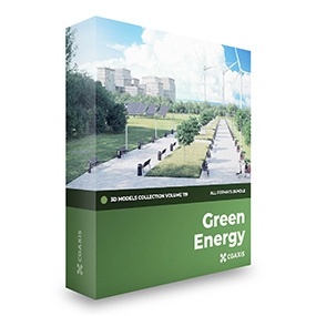 【vol.119】CGAXIS-绿色能源Green Energy 风力涡轮机 风力涡轮机 太阳能电池板 电动汽车充电桩 -1994模型网